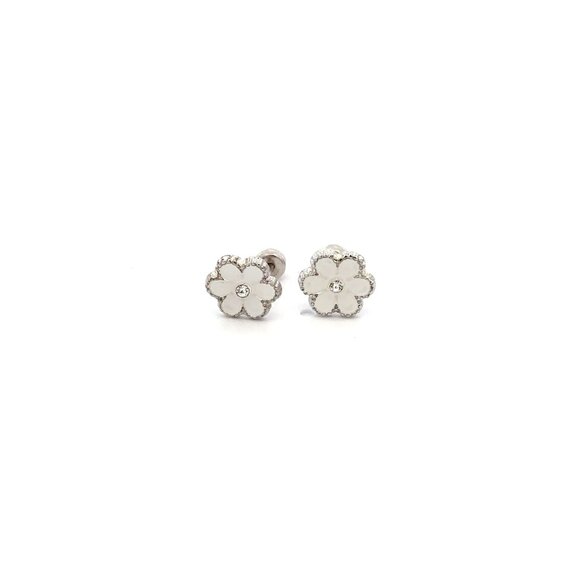 Unbranded Jewelry - 925 Sterling Silver Stud Flower White Enamel Earrings Small Screw Back